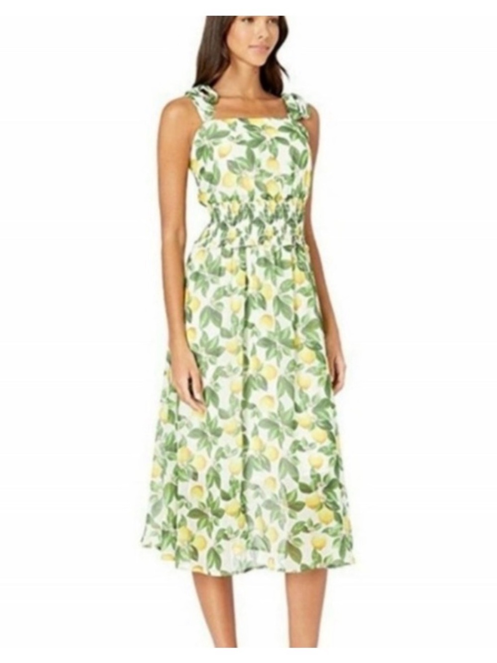 Sam Edelman Green and Yellow Lemon-Print Midi Dress